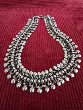 Sterling silver wide bib choker necklace | Modernist 925 ethnic vintage